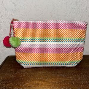 Shiraleah Woven Stripe Print Zipper Closure Makeup Toiletry Pouch Bag